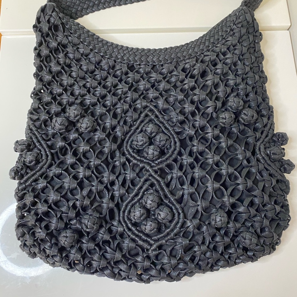 HOBO International Black Macramé Slouch Bag